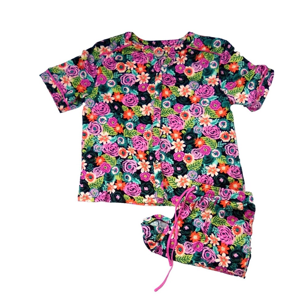 Cuddi Duds Women's 2Pc. Floral Print Soft Short Sleeve &Bermuda Shorts Size L